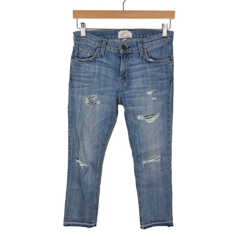 Current/Elliott The Cropped Straight Jean Slightly Relaxed Distressed size 25